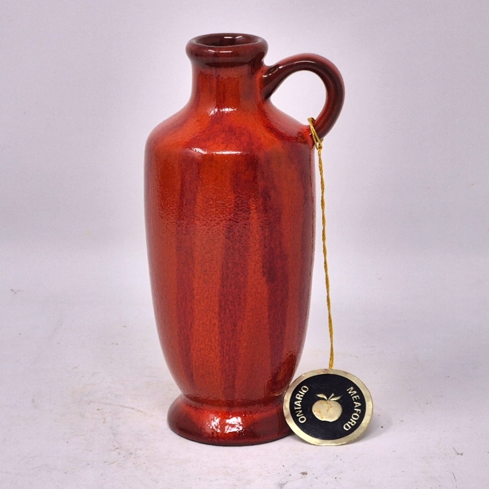 Vintage Huronia Pottery Vessel In Red Orange Glaze